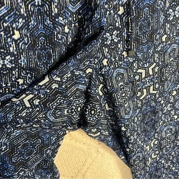 NWT CALVIN KLEIN | Blue Geometric Print Drawstring Satin Straight Leg Pants - Picture 4 of 8